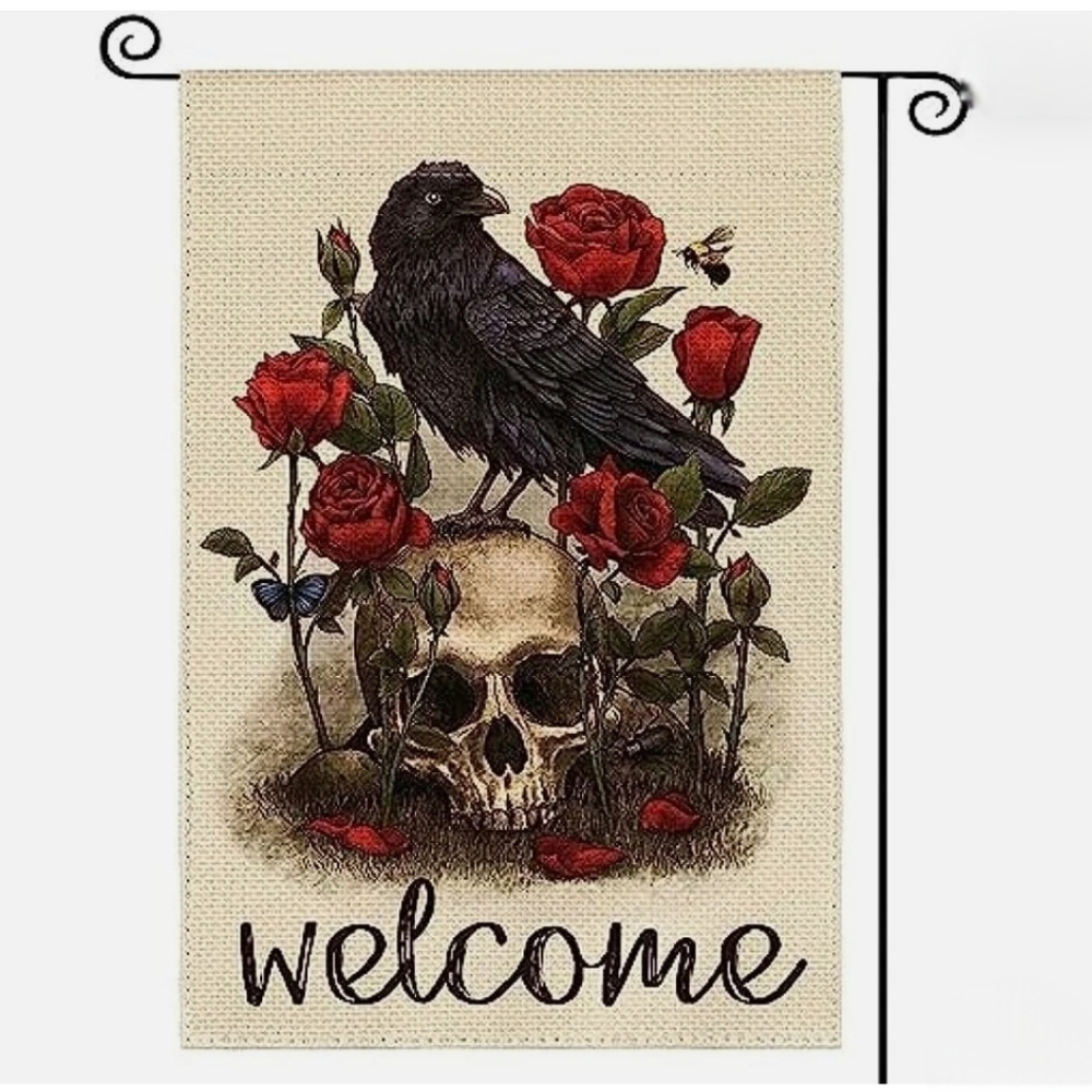 Welcome Skull Rose Crow Garden Flag Day of The Dead Yard Outdoor Decoration‎